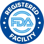 FDA-registered facility roundel, a statement about the factory